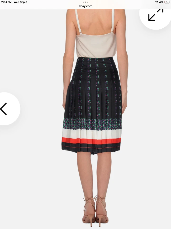 $498 NWT Tory Burch Carmine  Silk Pleated Navy Tea Rose Skirt sz 12 - Image 2 of 4