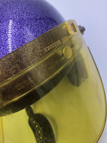 Vintage LSI-4150 Motorcycle Snowmobile Helmet Metal Flake Purple w Yellow Visor - Picture 3 of 17