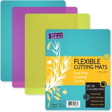 Flexible Cutting Mats Set of 3 - Bpa-Free Plastic Color-Coded Kitchen Chopping B