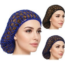 3Pcs Mesh Crochet Hair Nets, Rayon Knit Snood Hats for , Hairs Nets for Sleep...