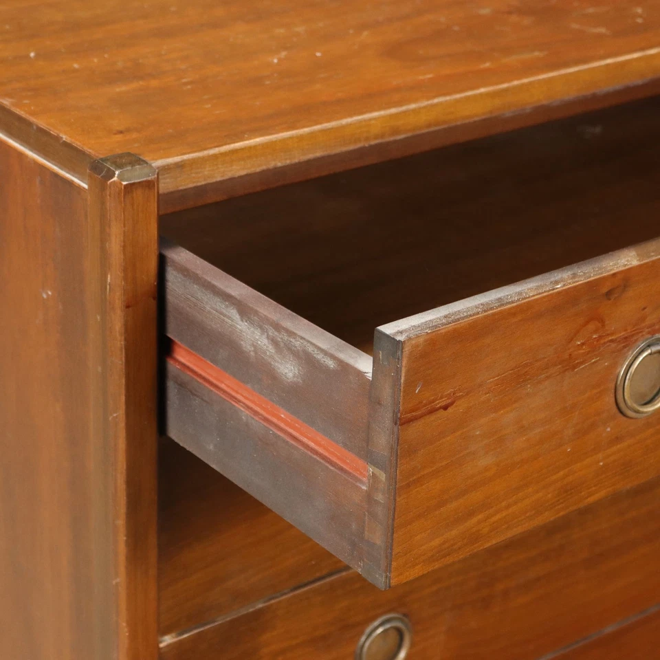 Commode Vintage Plaquée en Noyer 5 Tiroirs Italie Années 1960-70 Originale - Photo 3/4