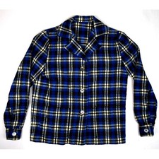 Vintage Plaid Shirt Jacket Size S/M 50s Blue Shadow Plaid Wool Lite MOP Buttons
