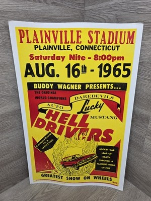 Original 1965 Buddy Wagner Lucky Mustang Hell Drivers Plainville Stadium Poster 