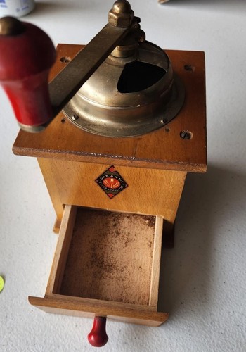 Antique Coffee Grinder Zassenhaus Germany Wood 4.5" Square VINTAGE