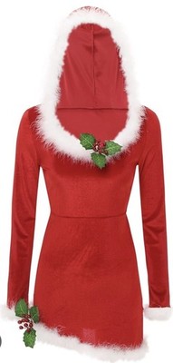 Damen Weihnachtsmann Kleid mit Kapuze - Größe S