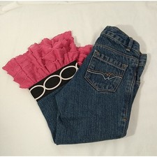 Girls Size 4 Pink Ruffled Bell Bottom Denim Jeans with Flowers Boho