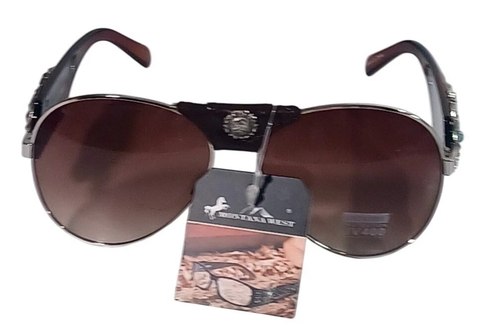 NUEVO CON ETIQUETAS De Colección Montana West Marrón Western Aviator Indian Pluma Gafas de Sol SGS-3713 CF Foto 2 de 4