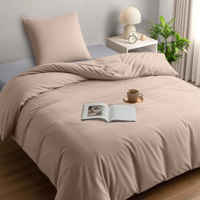 Housse de Couette 1 Personne 140x200 cm avec 1 Taie d'oreiller 65x65 cm (Beige) - Photo 1/4