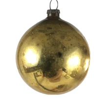 Vintage Christmas Ornament Blown Glass Gold Ball Round 2"