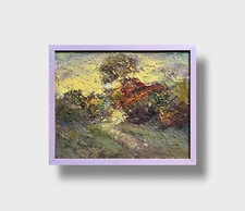 Abstract Oil painting Autumn Ukrainian painter Framed fiberboard original decor