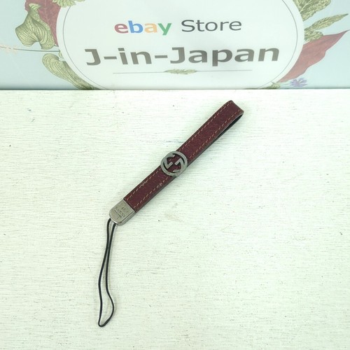 GUCCI Leather Cell Phone Strap GG Logo Reddish Brown made Italy Used from Japan - 第 1/19 張圖片