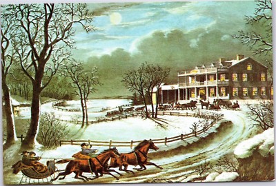 Merry Christmas - Horse with Sleigh down lane to large country house