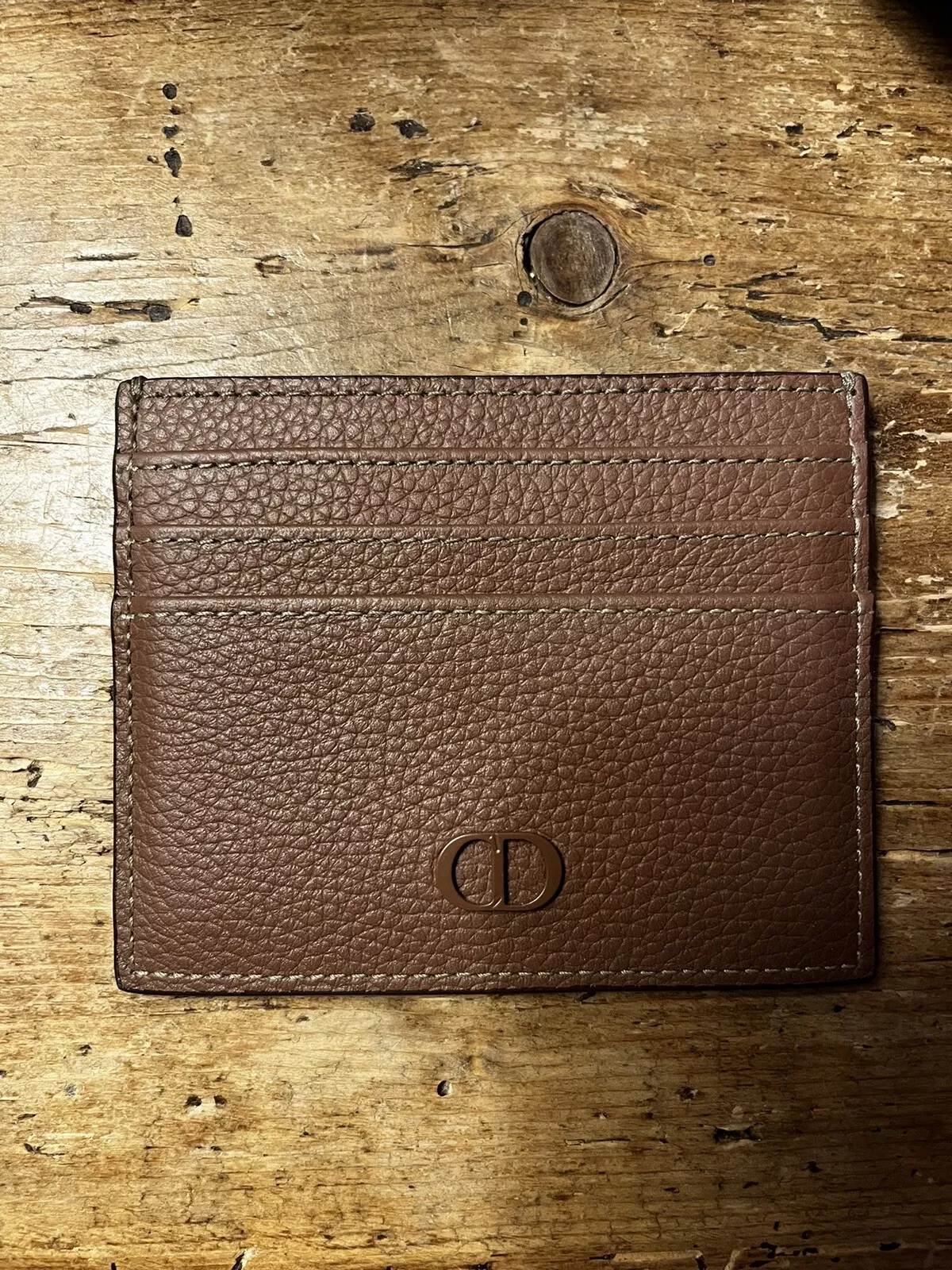 Porte carte portefeuille en cuir Dior marron selle 100 % authentique