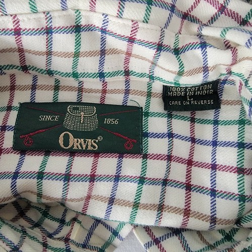Orvis Knopfleiste weiß blau rot grün gestreift Baumwolle langarm Herren Größe L - Bild 6 von 6