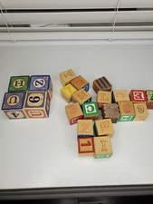Building Blocks Children's Alphabet Number Wooden Toys Lot Of 22 vintage