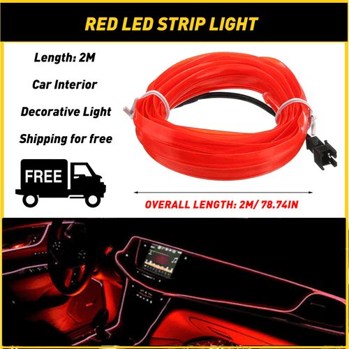 2X New Red Cold Light Line Car Decor Atmosphere Wire Light Strip Super Fashion A