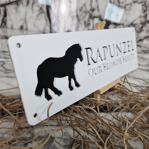 Pony stabiles Namensschild weiß mit GLÄNZEND SCHWARZ Schriftzug 300 mm x 100 tolles Geschenk! - Bild 16 von 29