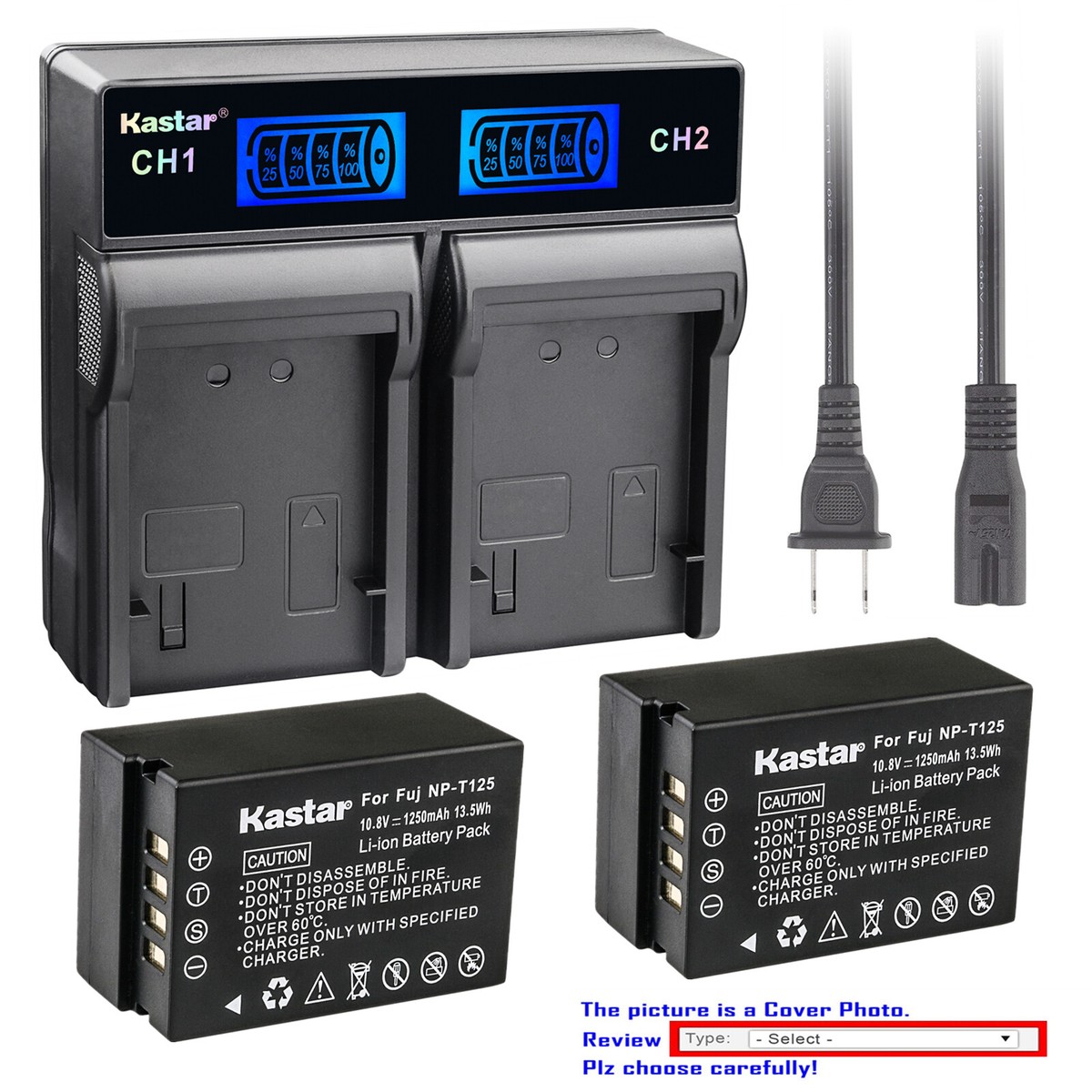 Kastar Battery LCD Rapid Charger for Fuji NP-T125 BC-T125 Fujifilm GFX50S  Camera