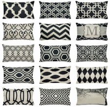 12x20" Vintage Black PILLOW COVER Lumbar Double-Sided Decorative Cushion Case US