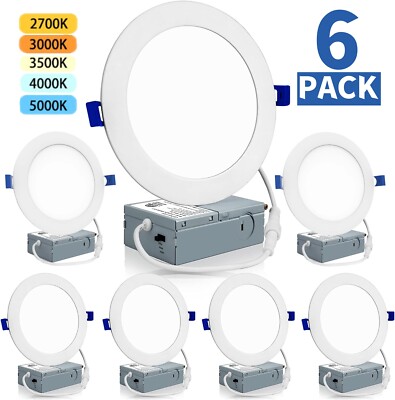 6 Pack 6 Inch 5CCT Ultra-Thin LED Recessed Ceiling Lights with Junction Box, 12W