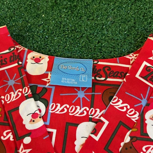 The Scrub Co. Christmas Scrub Top Santa Reindeer Holiday Print Retro Mens Large - Picture 2 of 10