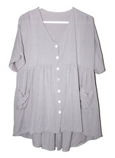 Babydoll Dress Light Gray Button Front Short Sleeves Pockets One Size 100% Rayon