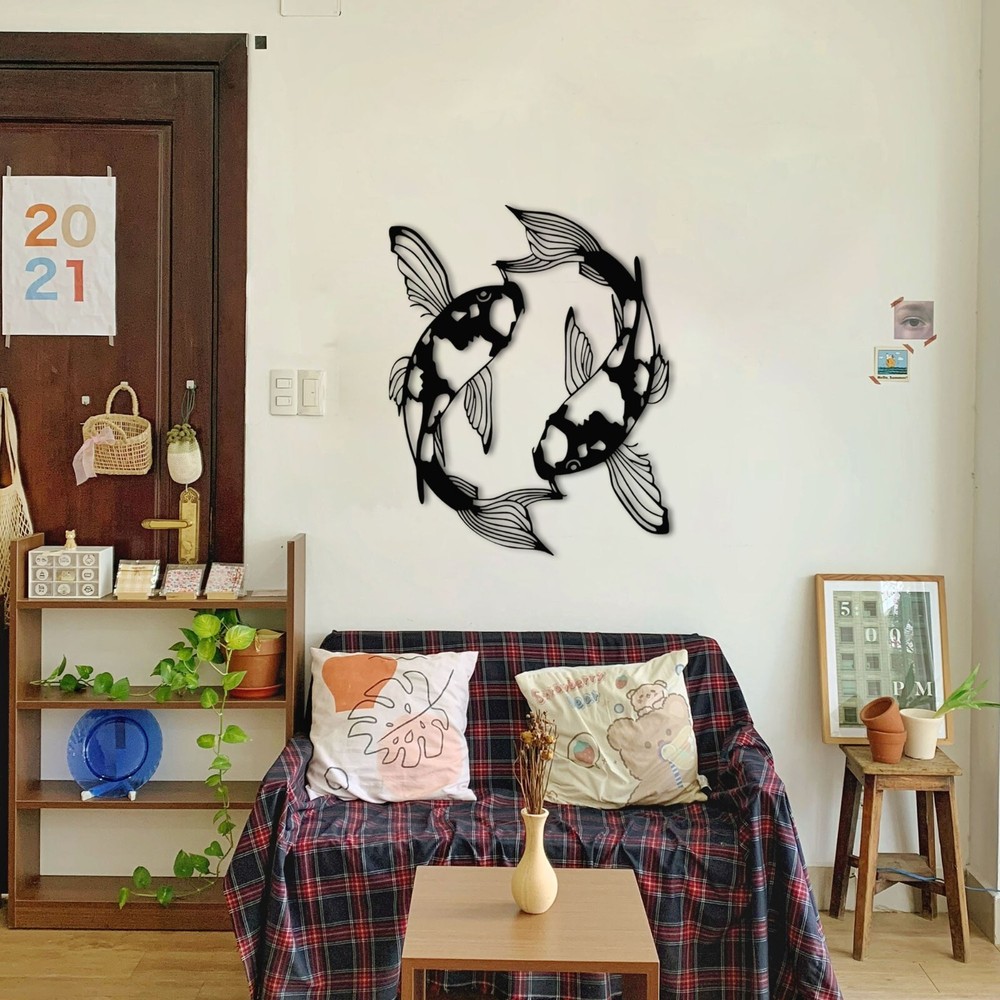 Koi Fish Metal Wall Art, Feng Shui Koi Fish