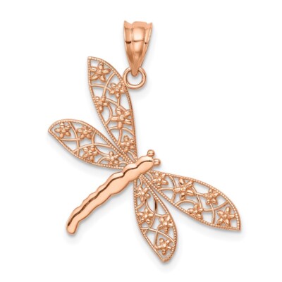 14K Rotgold poliert Libelle Anhänger 1,09g Geschenk für Mutter
