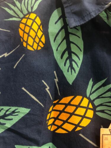 Herren Urban Pipeline Ananas Print Hemd Blau Gelb Kurzarm Baumwolle S - Bild 3 von 5