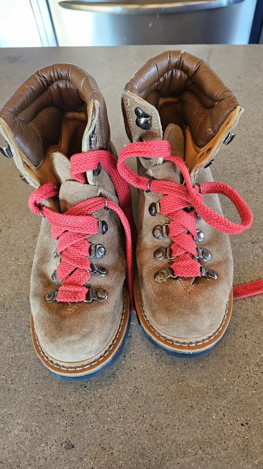 Botas de Senderismo Honchos De Colección Cuero Marrón Años 70 80 Cordones Rojos Para Mujer 5.5 Foto 2 de 4