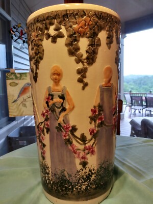 Weller Pottery Ceramic Umbrella Stand Zona 1920s Woman Scene LOCAL PICKUP ONLY