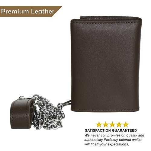 Leatherboss Leder Herren Schädel und Knochen dreifach gefaltete Geldbörse Kette Biker, dunkelbraun - Bild 4 von 7