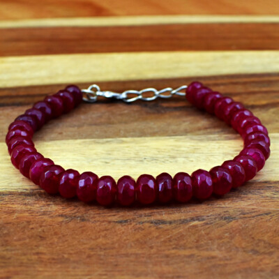 Facettiertes 98 kt Natürliches 6 Zoll Lang Roter Onyx Runde Form Perlen Armband JK-31E284