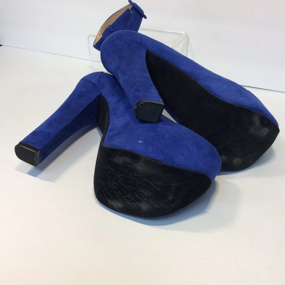 Zapato de remolque abierto de tacón alto de gamuza azul real Luichiny $76 talla 8 Foto 4 de 4