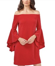 Vince Camuto Off-the-Shoulder Flutter-Sleeve Dress, Red, XS, New $119