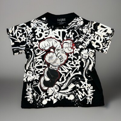 【1011GALLERY】 Micmic Popeye T-Shirts - Black Popeye Black Graffiti T Shirt 2XL Graphic Short Sleeve