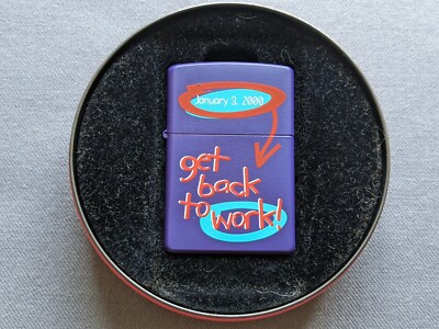 Y2k Jan 3 Get Back to Work Millennium Edition Zippo Lighter - With