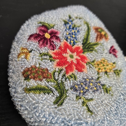 Vintage Light Blue Beaded Embroidered Silk Lined Small Coin Purse Bag 50's Snap - Picture 5 of 8
