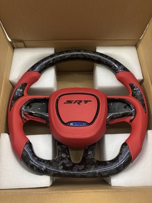 Custom Forged Carbon Fiber SRT Steering Wheel   Red Perforated Leather (2015+)