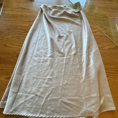 Satin Midi Skirt Women L Champagne Stretch Flowy Minimalist Capsule Layering