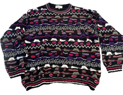 Jacques Journee 3D Textured Knitted Coogi Style Sweater Cosby Biggie 90s Size XL
