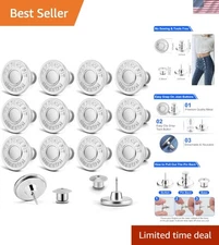 Instant Jean Fit: 12 Reusable No Sew Button Pins for Loose Pants - Silver