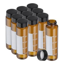 10pcs 50ml Small Brown Glass Vials with Black Cap Glass Graduated with Label
