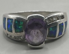 Oval Amethyst Multi-Gem Set Sterling Silver Ring Size 8 6g 