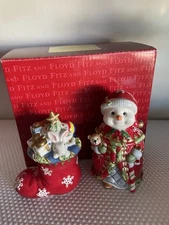 Fitz & Floyd Snowman and Stocking Salt and Pepper Shakers