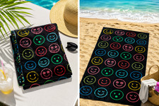 Neon Smiley Face Beach Towel Retro Aesthetic Pool Bath Towel Colorful Large
