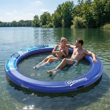 Outsunny 8FT Inflatable Water Hammock Floating Ring Dock Platform, Blue
