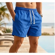 Lands End Men's Vintage Sport Shorts Size XL Made in USA Royal Blue Cotton NOS