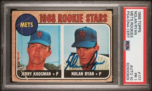 Nolan Ryan 1968 Topps Rookie Card #177 Autograph PSA 1 Auto 10 Koosman Signed