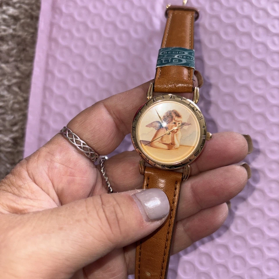 Divine Angel Relic Women Watch Leather Brown Stainless Gold Water Re Batt Quartz - Image 3 of 4